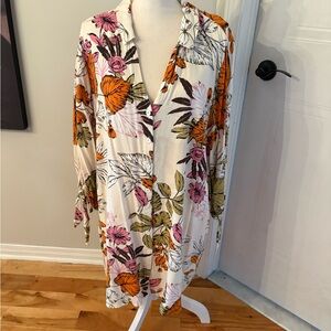 Cupshe Cream Floral Button-Front Blouse with Pink & Orange Accents